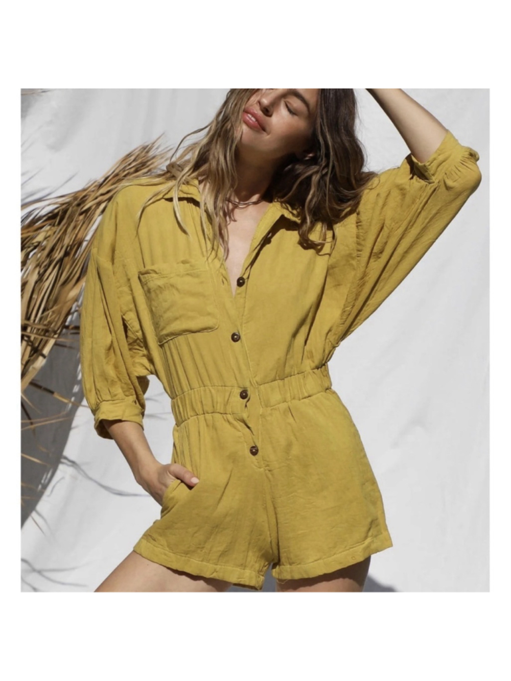 Jen’s Pirate Booty Zina Romper S Whiskey Jibarita Button Up 3/4 Slv Cotton EUC